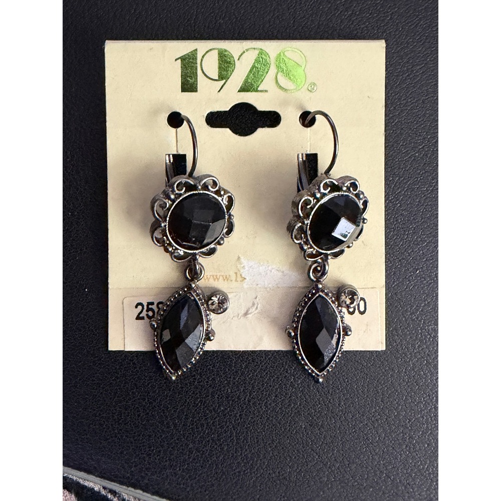 1928 Victorian Revival Earrings Black Magic Goth Dangle Drop